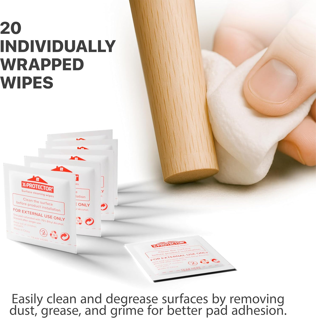 X-Protector Furniture Pads Preparation Set - Includes Metal File, Microfiber Cloth & 20 Cleaning