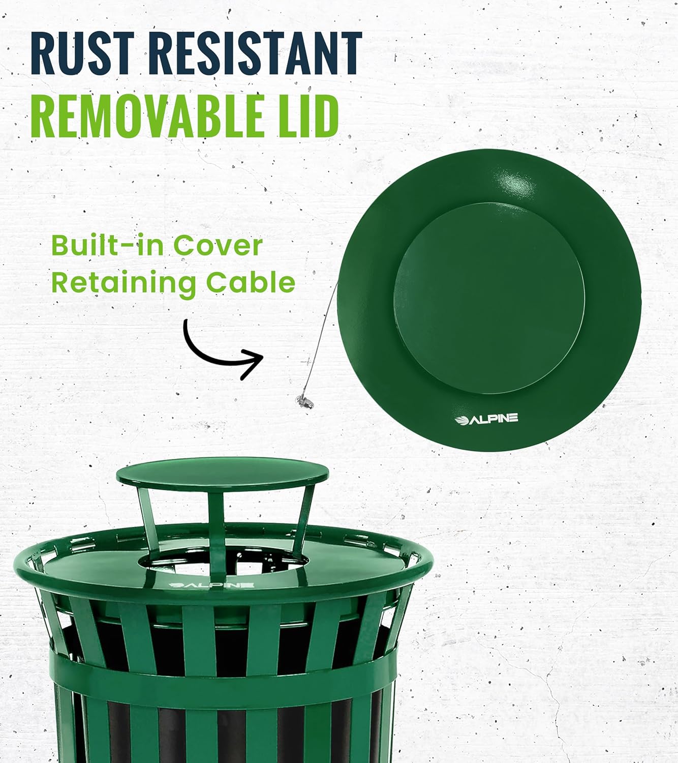 Alpine Industries Outdoor Metal Waste Receptacle Rain Bonnet Lid - Heavy Duty Trash Can