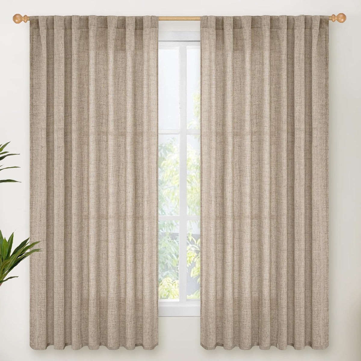 YoungsTex Dark Oatmeal Linen Curtains 63 Inch Length for Living Room, Semi Sheer Light Filtering