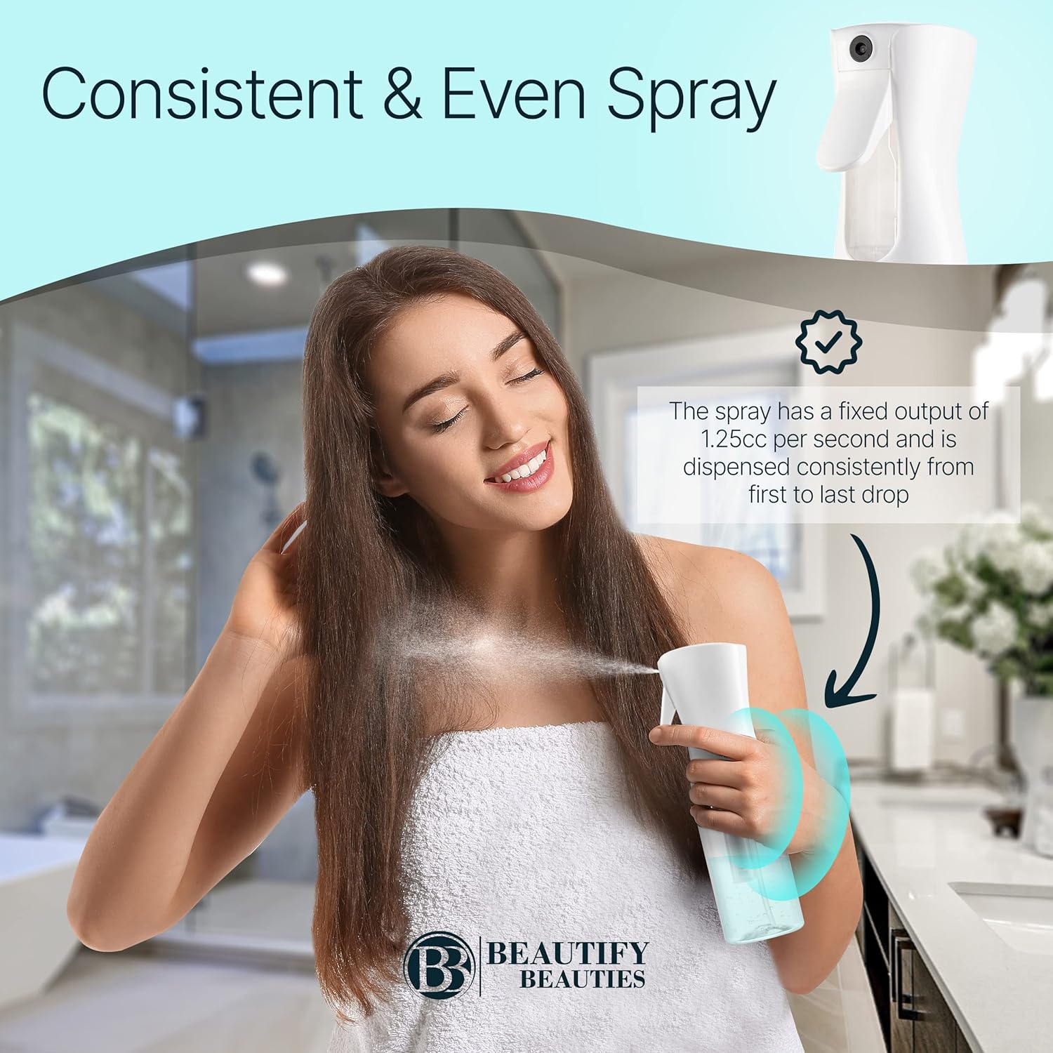 BeautifyBeauties Hair Spray Bottle – Ultra Fine Continuous Water Mister for Hairstyling, Cleaning
