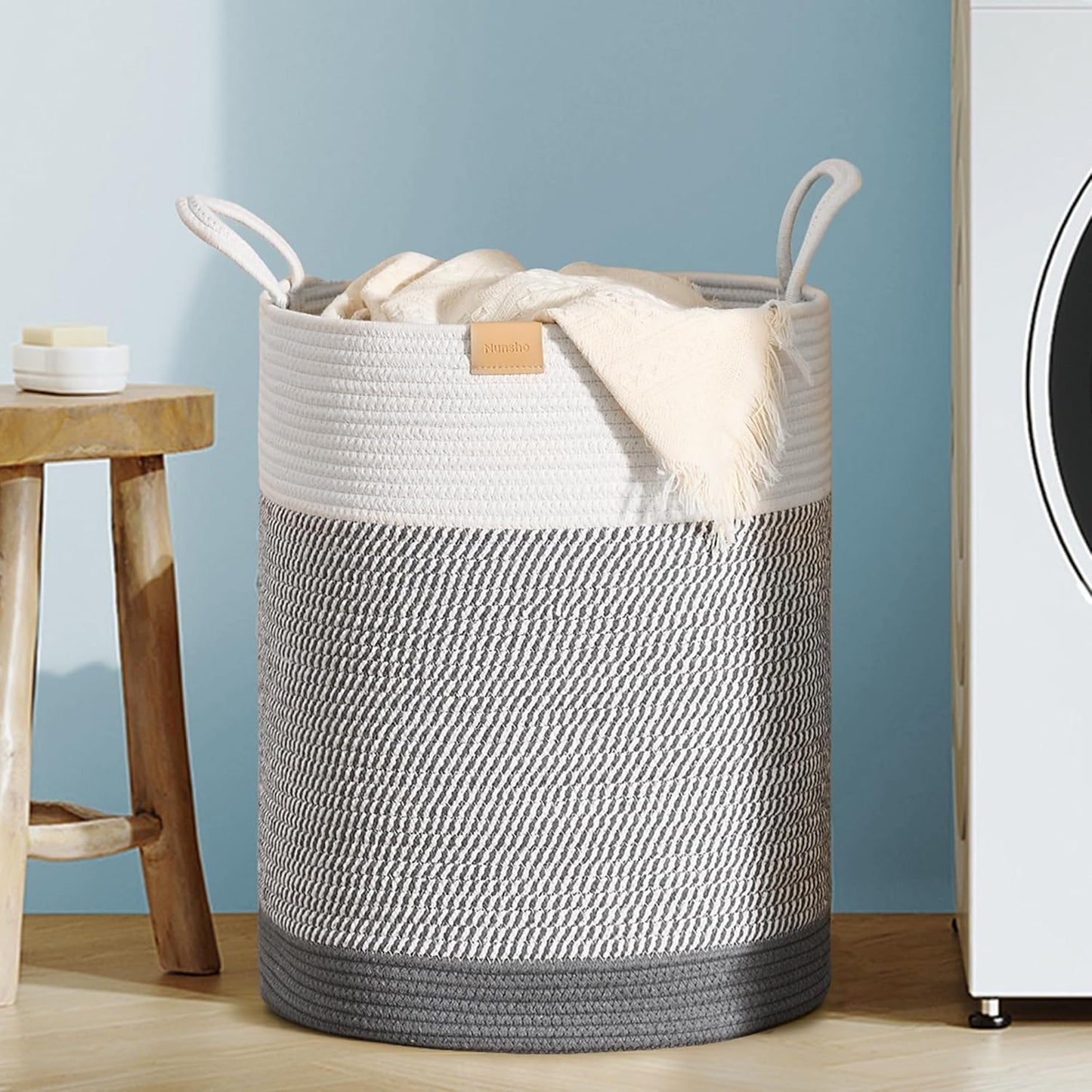 Laundry Hamper 62L,Large Laundry Basket for Clothes,Decorative Storage Basket for Blankets,Cotton