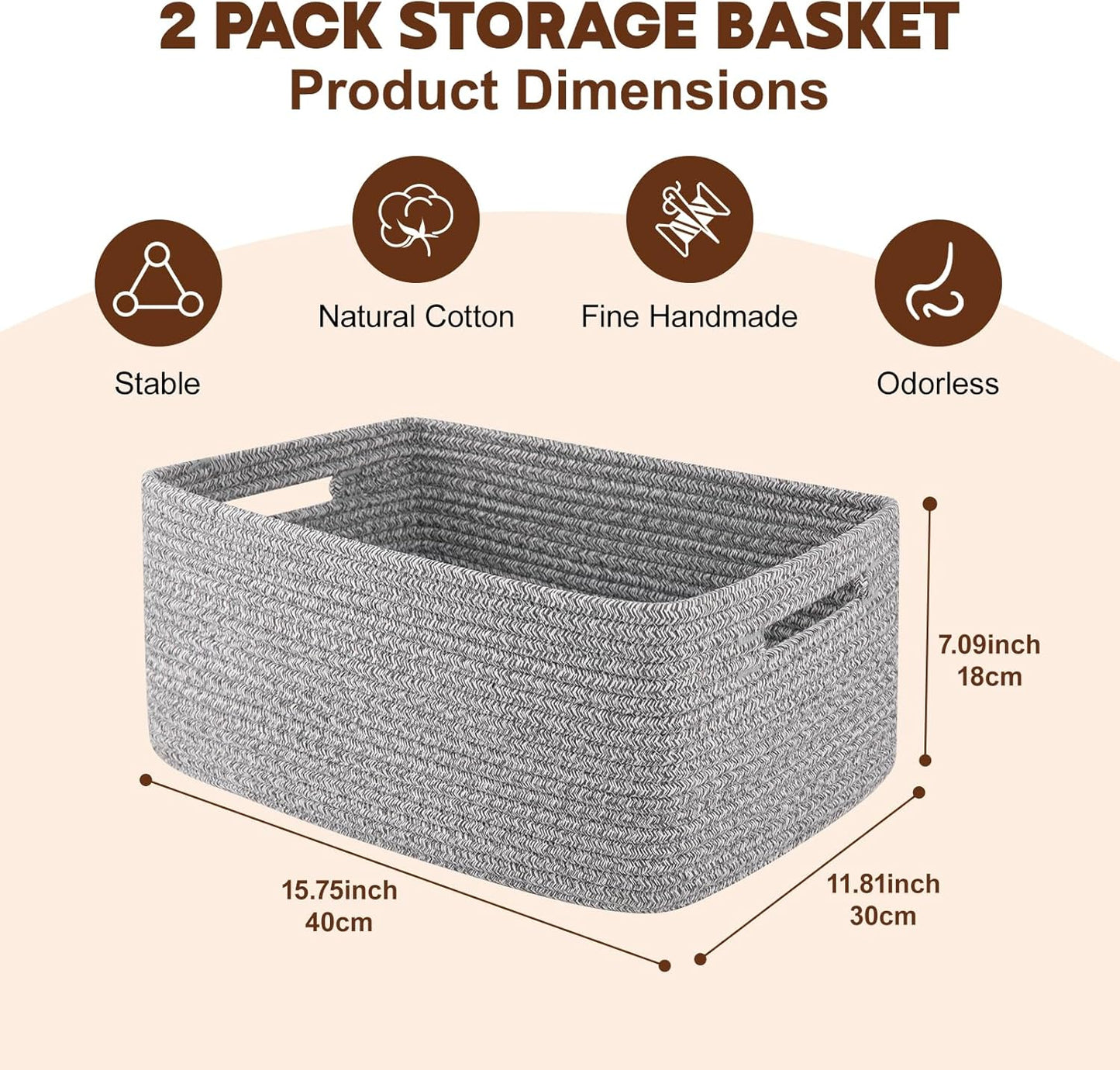 OIAHOMY Storage Basket for Shelves, Closet Cube Storage Bins Baskets for Clothes Blanket Towels