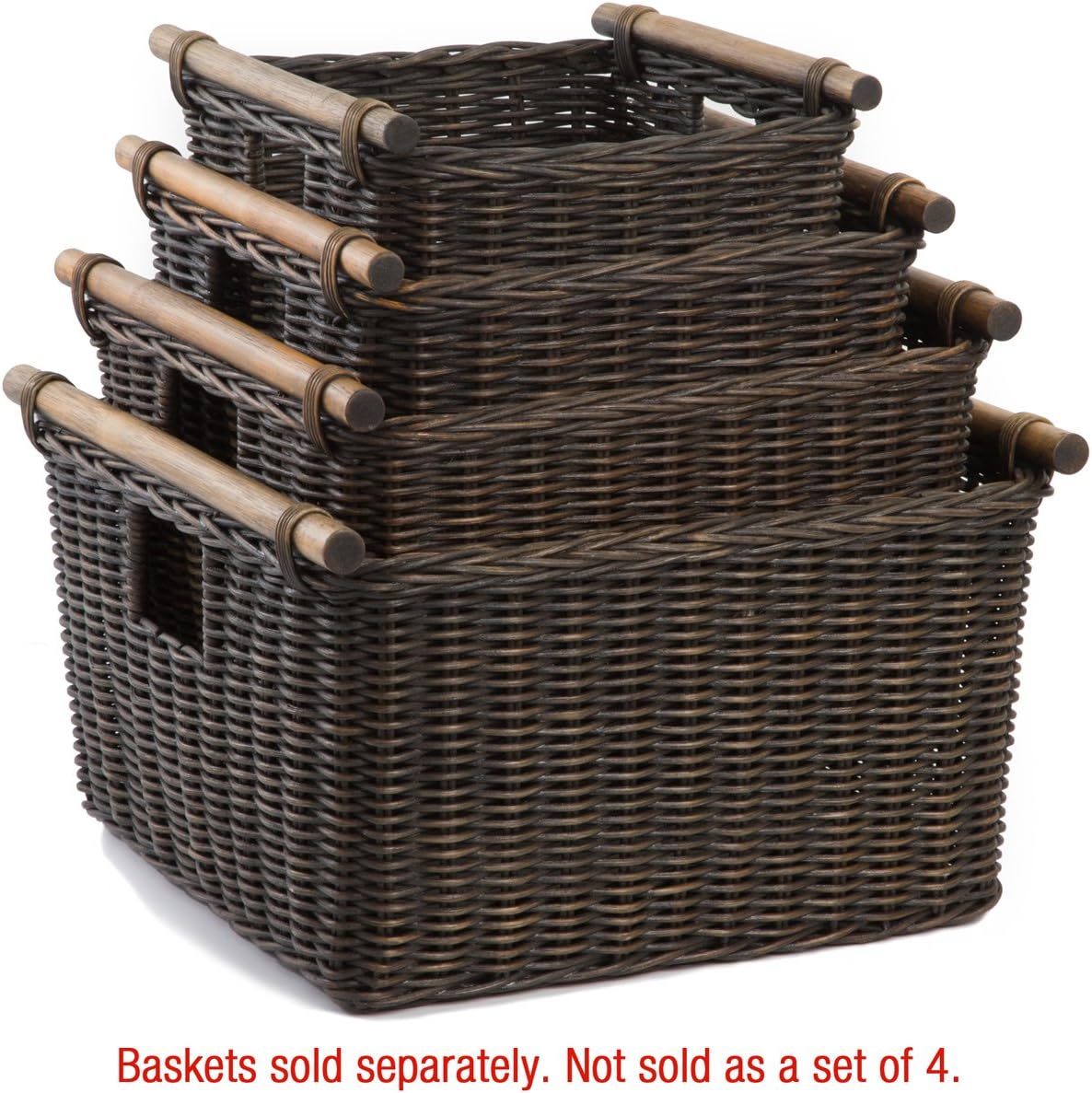 The Basket Lady Deep Pole Handle Wicker Storage Basket, Small, 11.5 in L x 11.5 in W x 8 in H