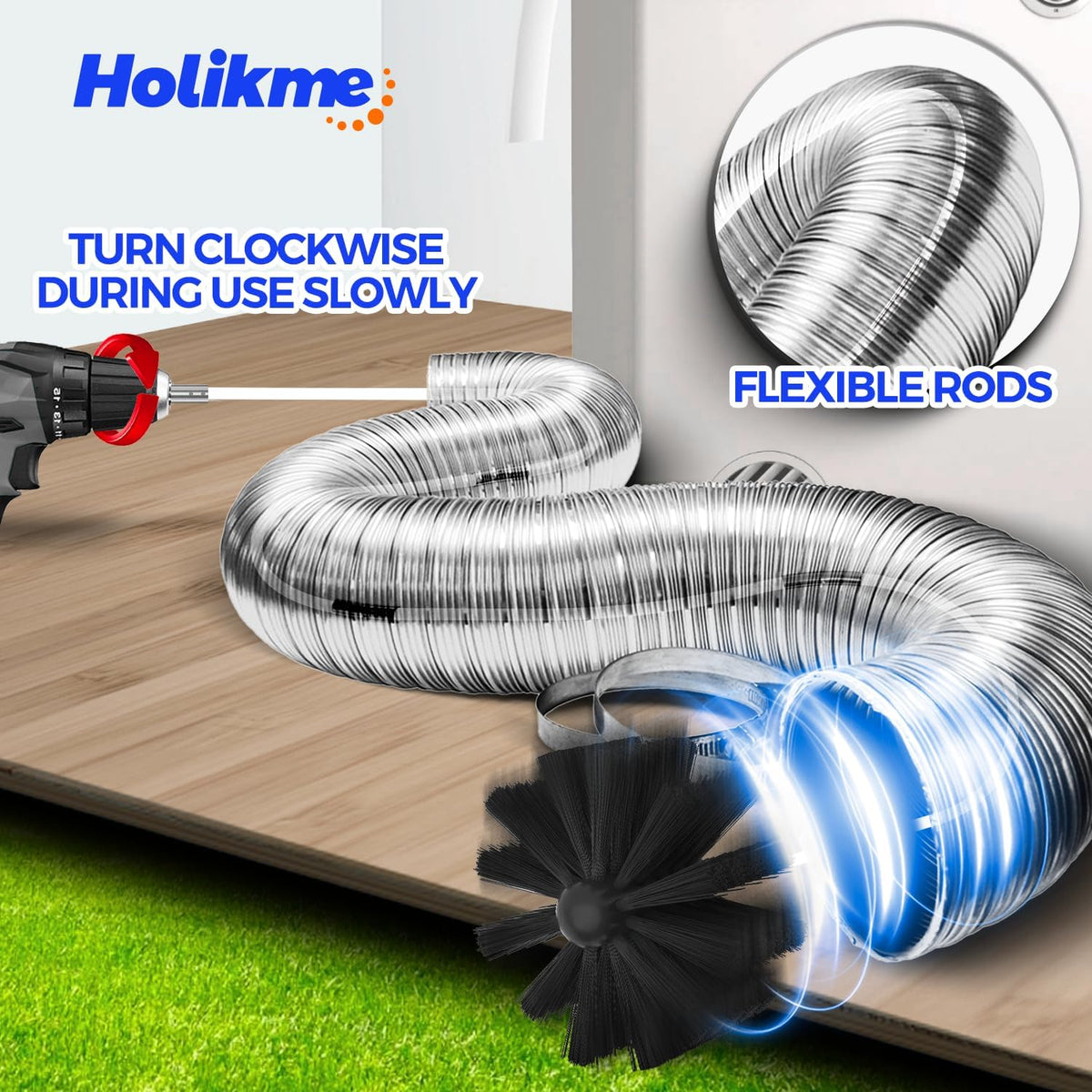 Holikme 16 Feet Dryer Vent Cleaner Kit, Lint Remover,Fireplace Chimney Brushes, Extends Up to 16