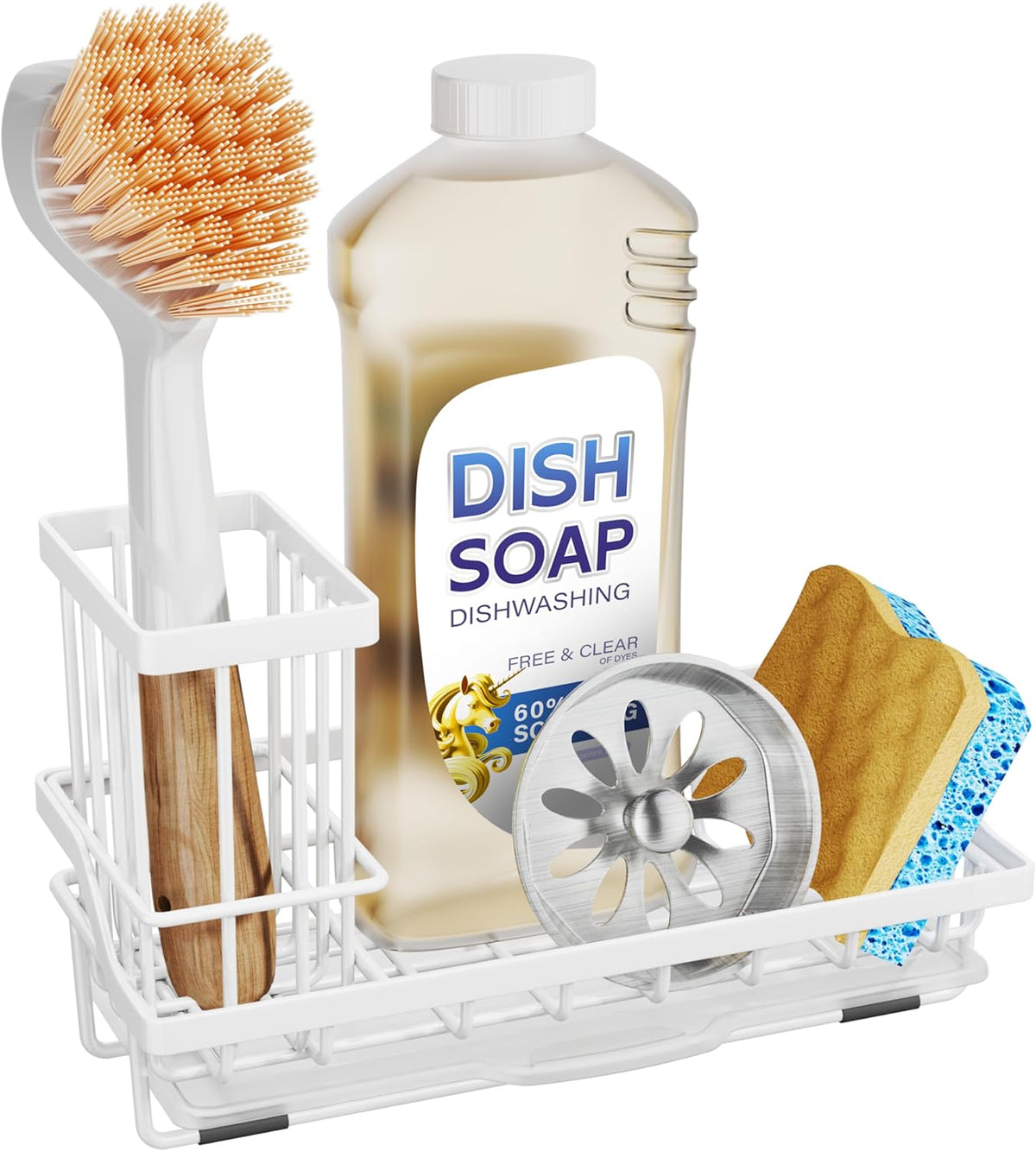 SWTYMIKI Sink Caddy Sponge Holder - Kitchen Sink Organizer with High Brush Holder for Countertop to
