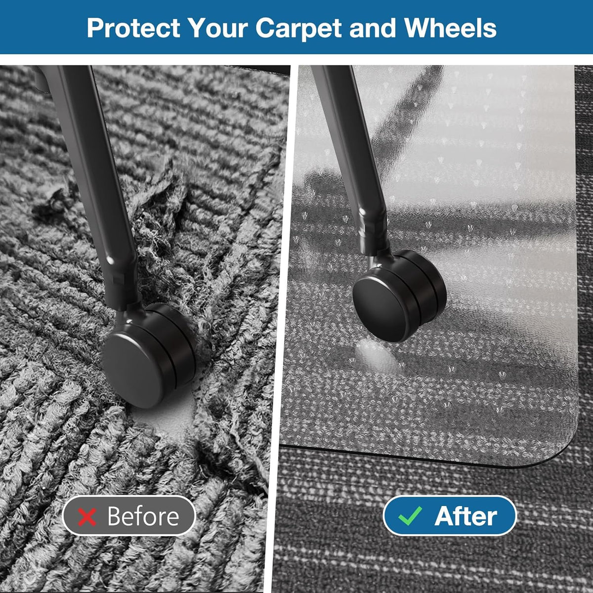 Chair Mat for Carpet, 46" x 60" Desk Chair Mat for Carpeted Floors, Non-Slip Office Vinyl Mat for