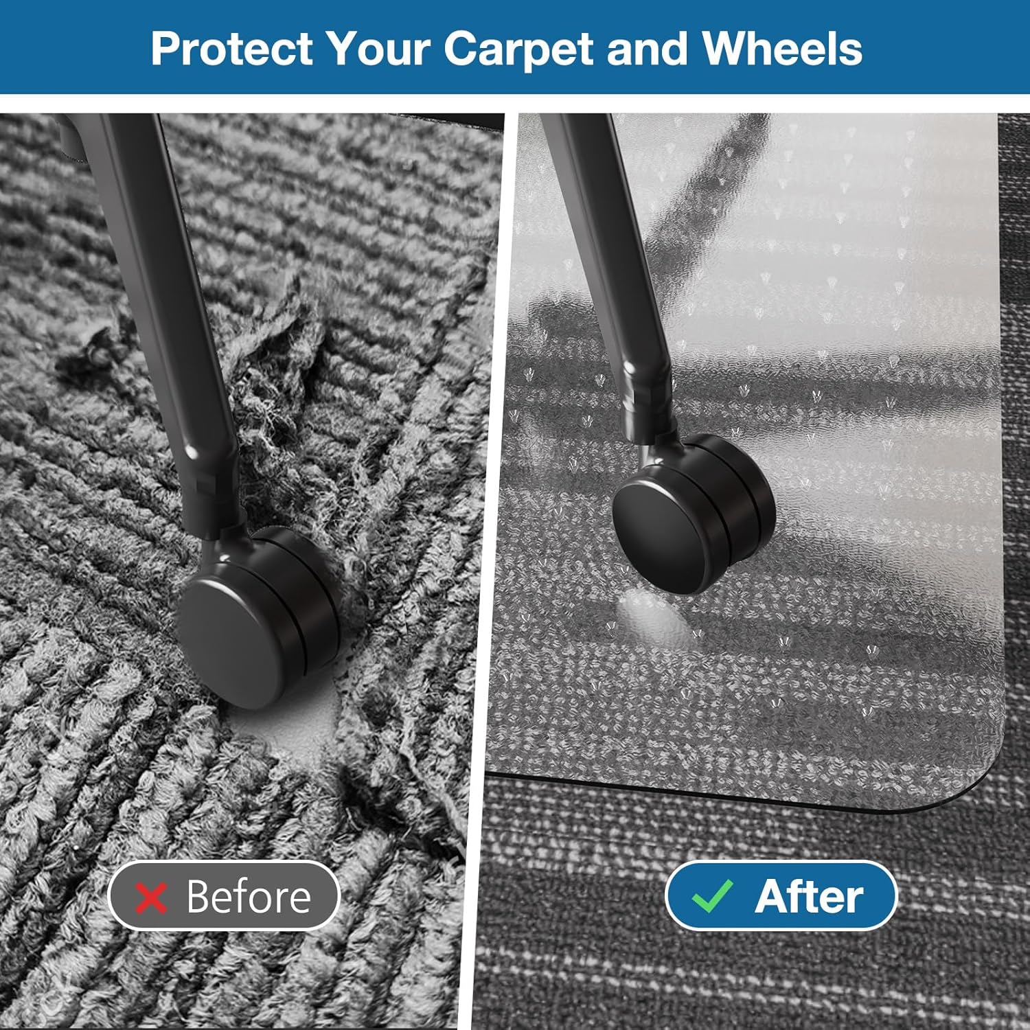 Chair Mat for Carpet, 46" x 60" Desk Chair Mat for Carpeted Floors, Non-Slip Office Vinyl Mat for