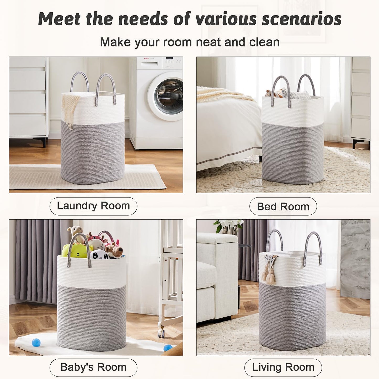 Laundry Basket,Woven Cotton Rope Laundry Hamper,Versatile Storage for Dirty Clothes,Baby Toys,and