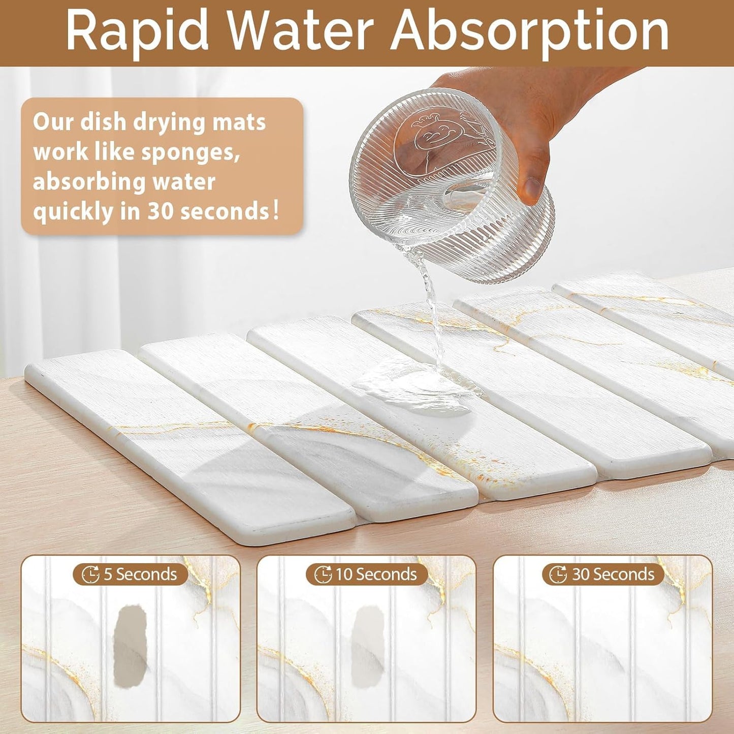 2 PCS Stone Dish Drying Mat for Kitchen Counter,Quick Dry Stone Dishes Mats,Marbled Water Absorbing