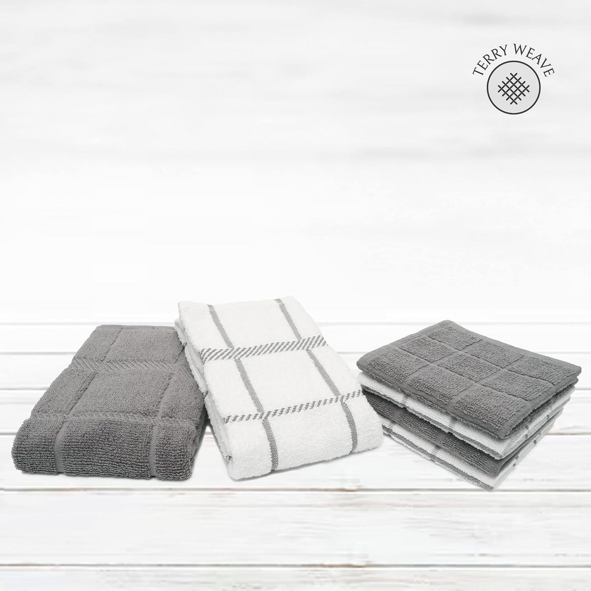 100% Cotton Terry Dish Cloth & Dish Towel, 6 Pack, Super Soft and Absorbent Kitchen Towels, Perfect