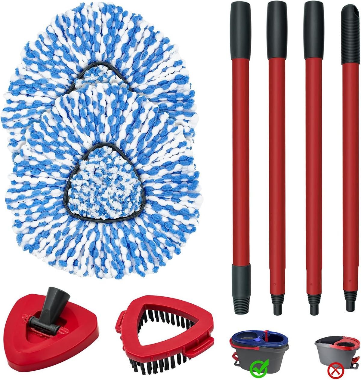 Spin Mop Handle,Mop Heads Replacements,Scrubber Mop Head and Mop Base Compatible with O-cedar