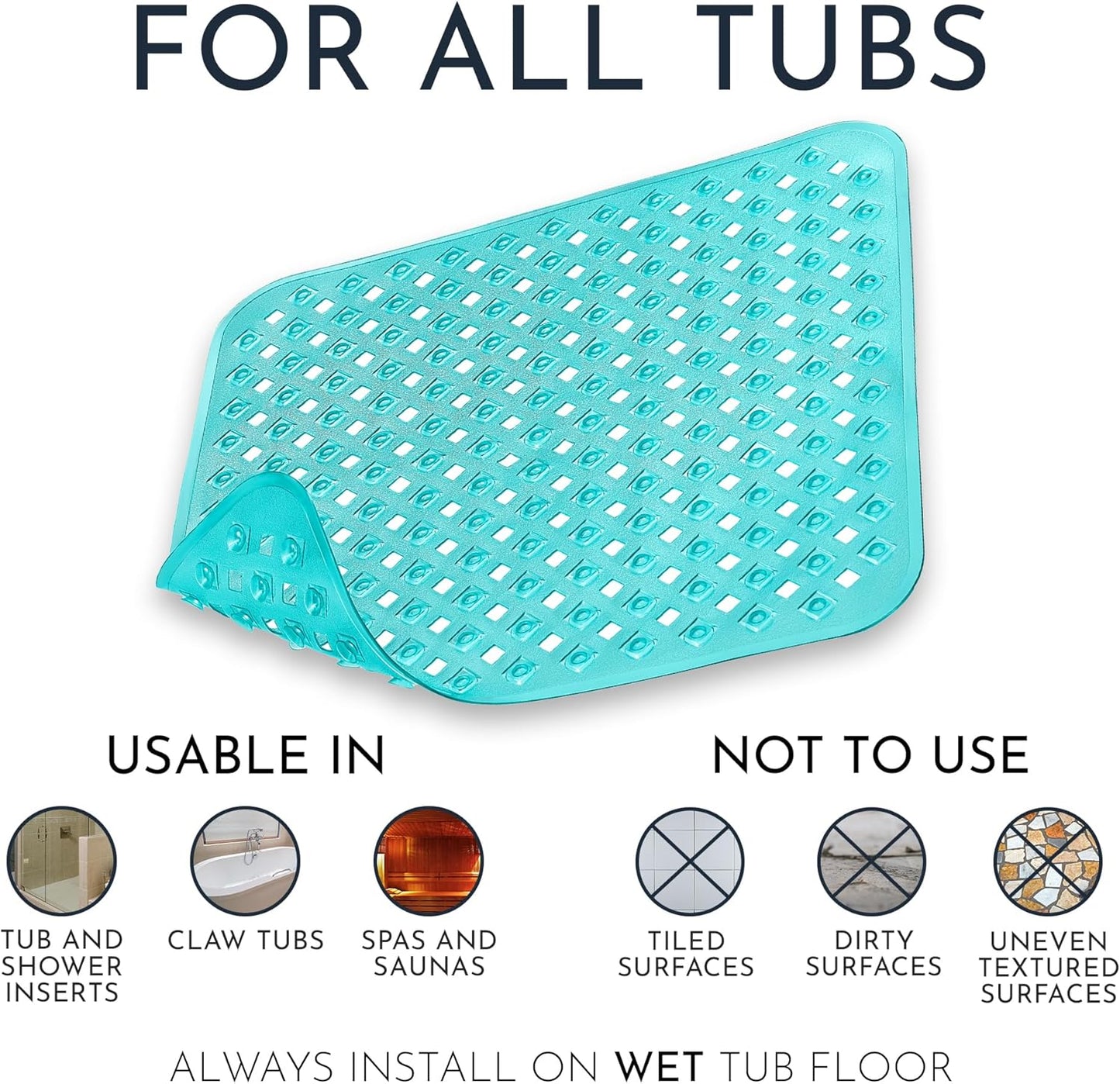 Homerella Anti Slip Shower Mat | Anti Mold Non Slip Bathtub Mat for Inside Shower | Square Floor