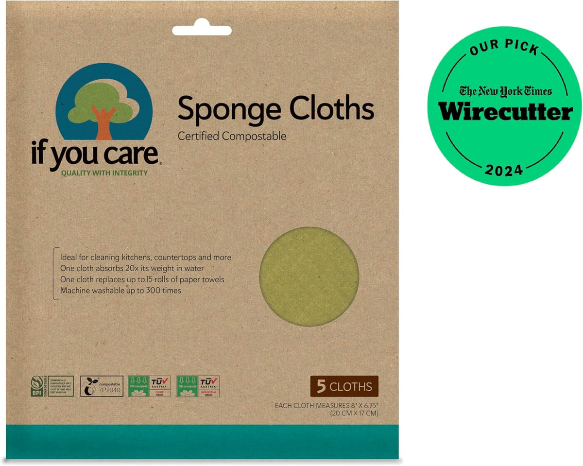 If You Care Sponge Cloths – 5 Count – 100% Natural Cleaning Rags for Kitchen, Bathroom, Home