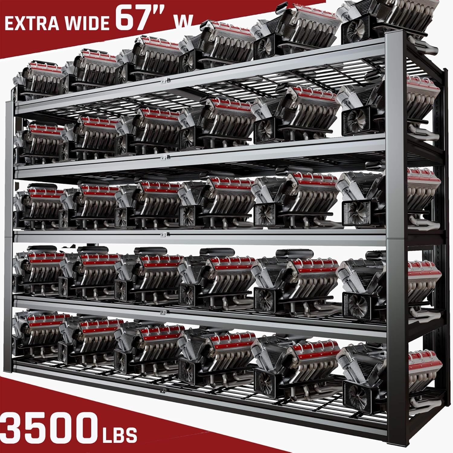 68" W Garage Shelving Heavy Duty, 5 Tier Garage Shelves, Adjustable Storage Shelving Unit