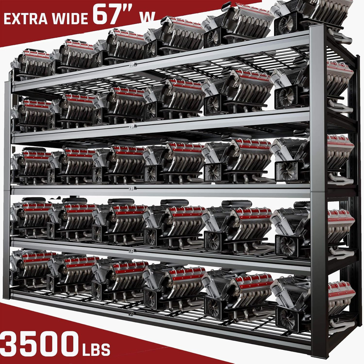68" W Garage Shelving Heavy Duty, 5 Tier Garage Shelves, Adjustable Storage Shelving Unit