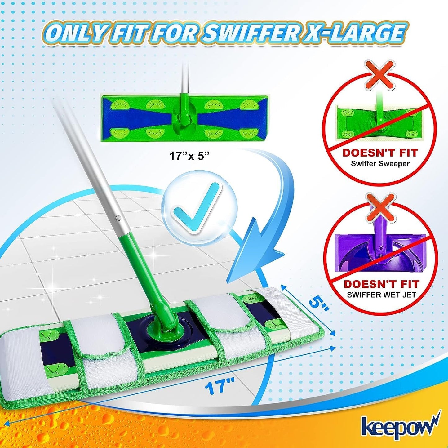KEEPOW Microfiber Pads for Swiffer XL, Heavy Duty Dry Sweeping Cloths for Swiffer XL Mop, Extra