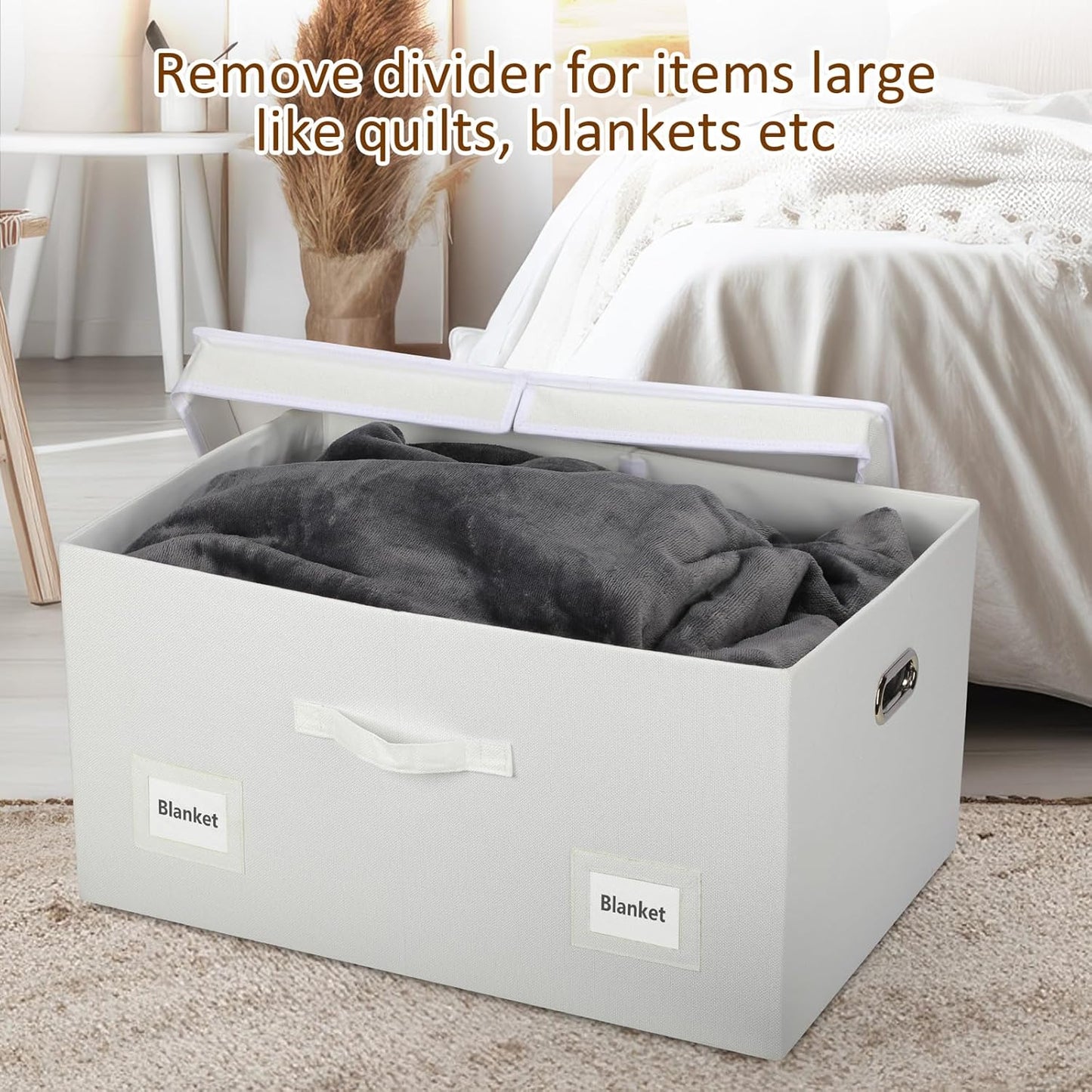75 Quarts Extra Large Decorative Storage Bins with Lids, 3 Packs White Collapsible Storage Bins