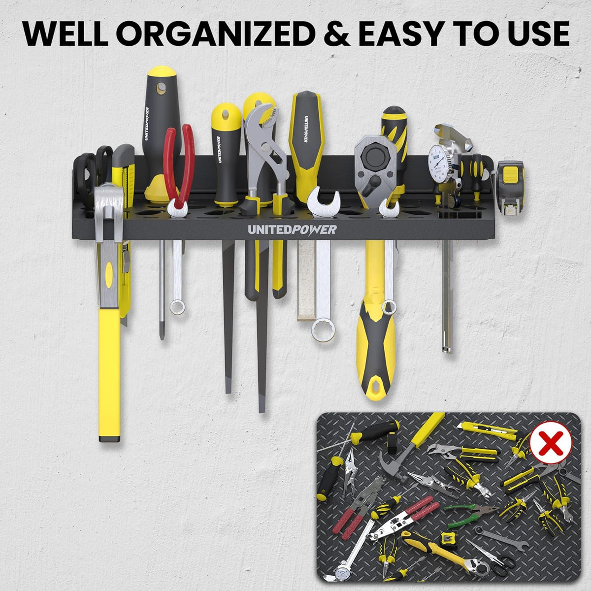 UNITEDPOWER Wall Mount Tool Storage Rack, Screwdriver Holder, Pliers Organizer, Wrench Utility