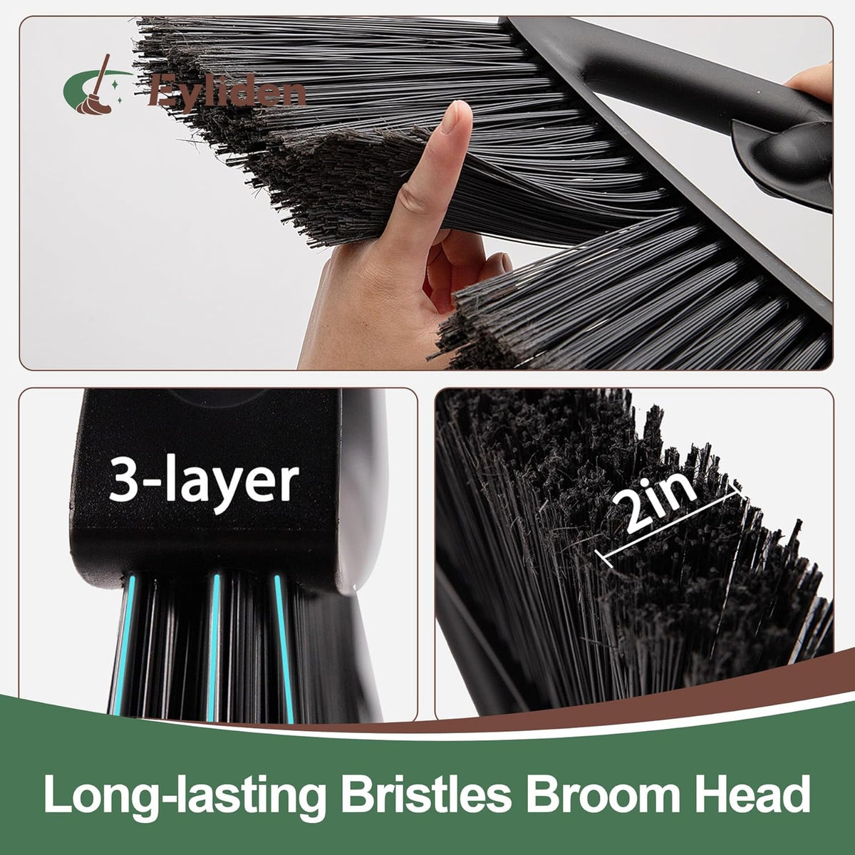 Eyliden Broom, Angle Broom with 57" Long Handle - Fit Heavy-Duty Cleaning, Also Works Well Fine