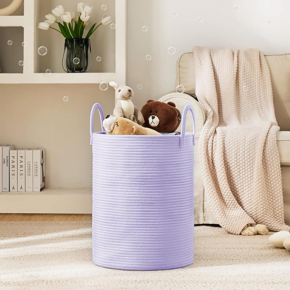 YOUDENOVA Laundry Hamper Basket, Woven 58L Tall Laundry Basket for Blanket Organizer- Clothes