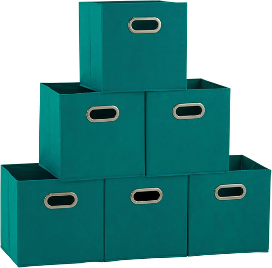 Household Essentials 83-1 Foldable Fabric Storage Bins | Set of 6 Cubby Cubes with Handles | Aqua