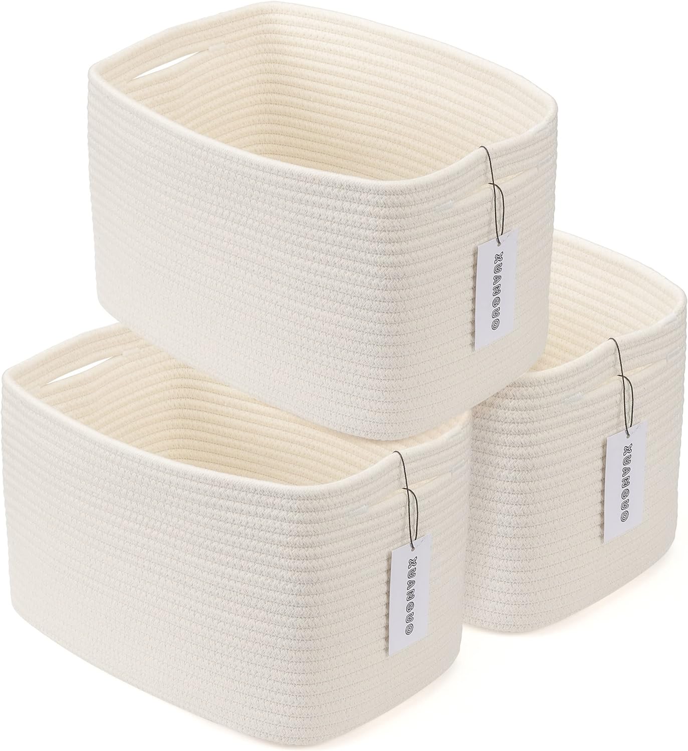 Cotton Rope storage Basket Bins Woven Basket for Organizing Shelves Rectangle Decorative Baskets
