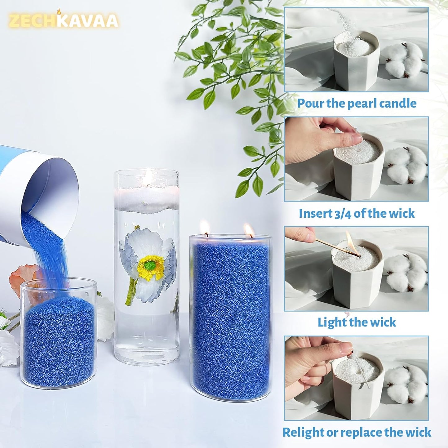 Salvia Scented Blue Pearled Candle 18oz Luxury Sand Candle Granulated Wax - 30 Cotton Wicks - Wax
