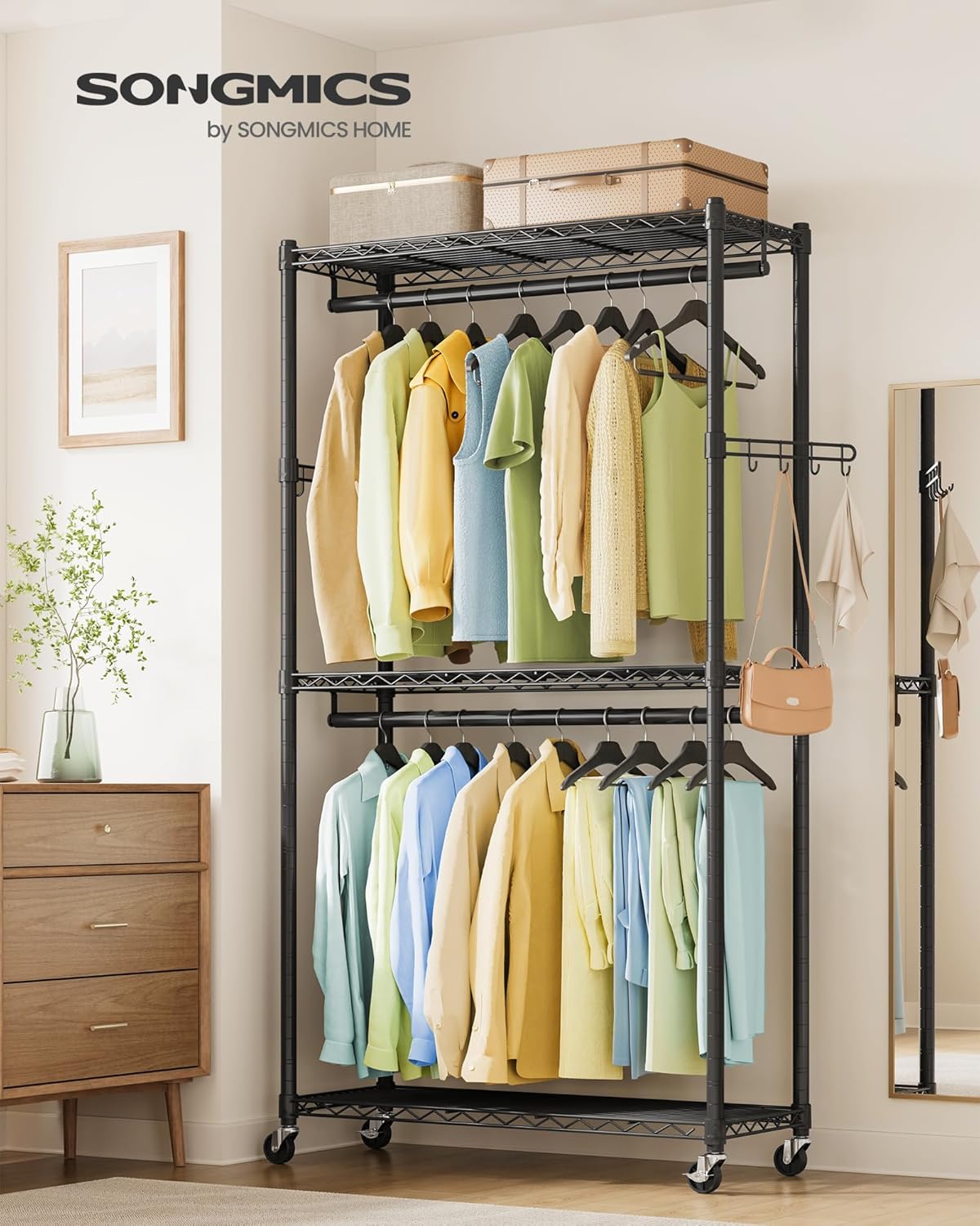 SONGMICS Heavy-Duty Rolling Clothes Rack, Garment Rack, Portable Closet, 35.4-Inch Wide Clothing