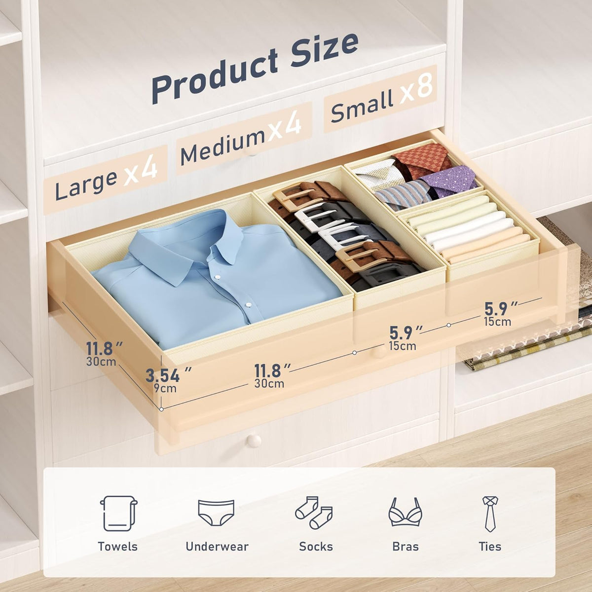 DIMJ Drawer Organizer Clothes - 16 Pack Baby Dresser Organizer for Nursery, Foldable Drawer