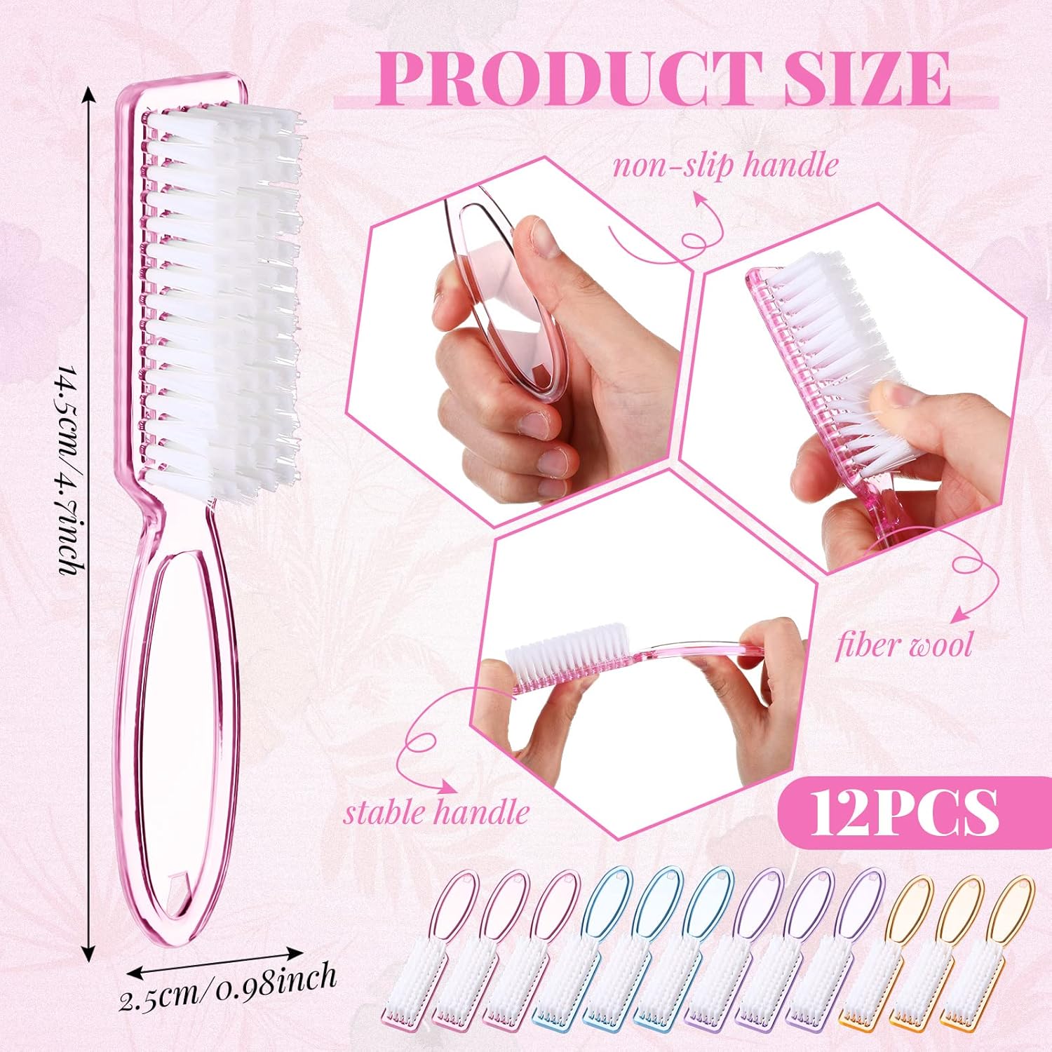 Patelai 24 Pcs Handle Grip Nail Brush Bulk Colorful Nail Scrubber Cleaner Fingernail Brushes Hand