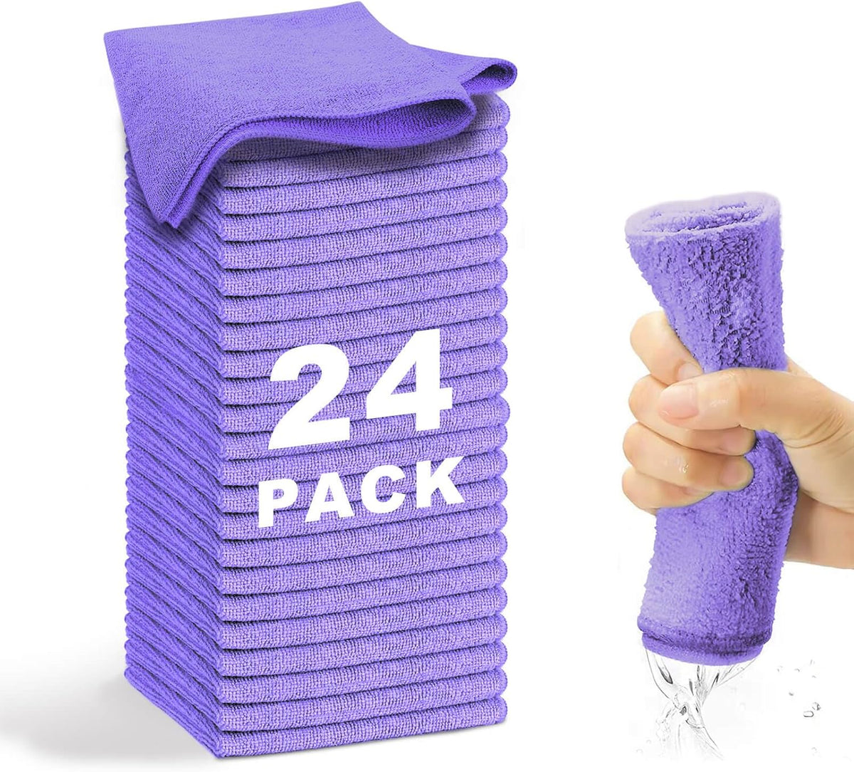 Microfiber Cleaning Cloth-24Pcs (13x13 inch) Ultra Soft Highly Absorbent Rags for