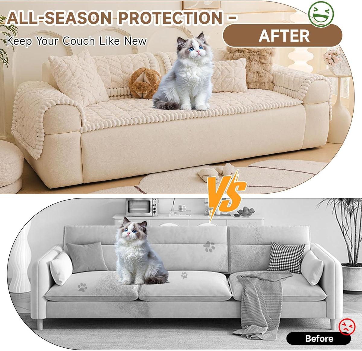 OTOB Plush Couch Cover for Dogs Washable, Non Slip Fuzzy Soft Armrest Backrest Sofa Slipcovers