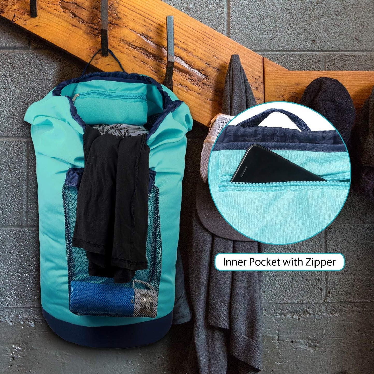 Dalykate Laundry Backpack with Shoulder Straps and Mesh Pocket Durable Nylon Clothes Hamper Bag