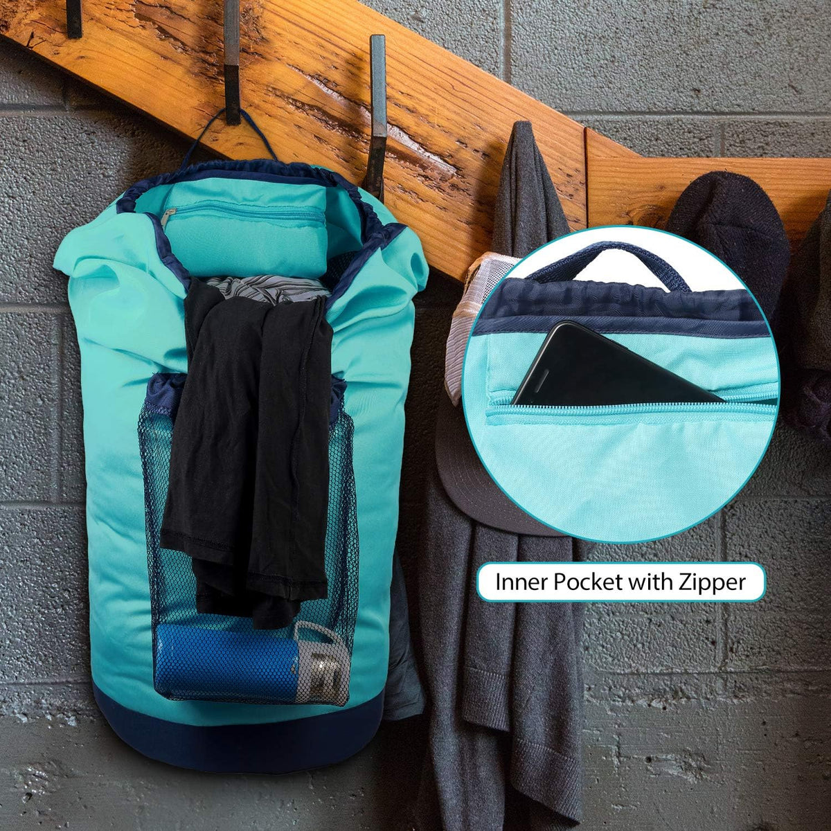 Dalykate Laundry Backpack with Shoulder Straps and Mesh Pocket Durable Nylon Clothes Hamper Bag