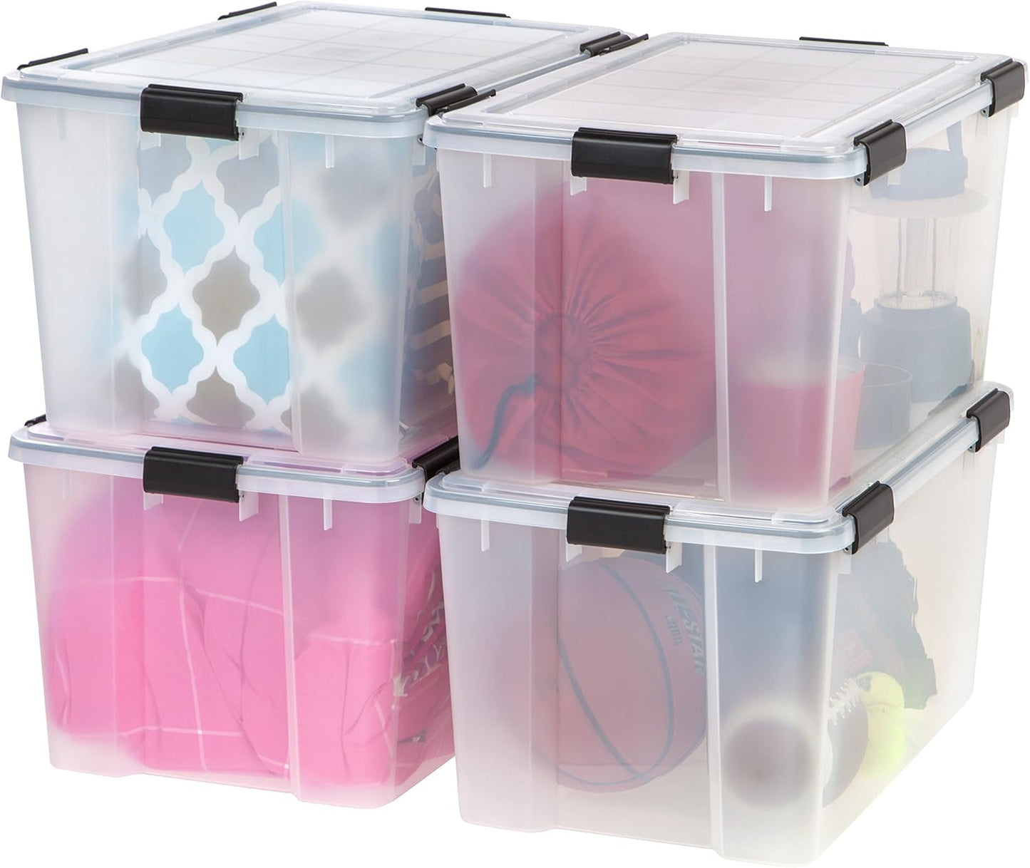 IRIS USA 4-Pack WeatherPro 74 Qt Clear Plastic Gasket Boxes with Latching Lids – Weathertight Heavy