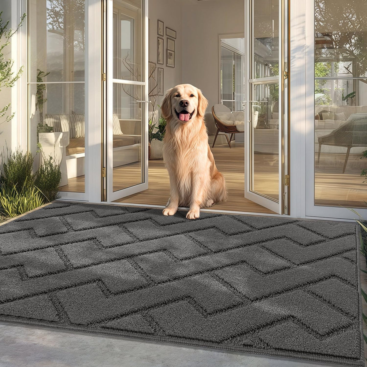 hicorfe Front Door Mat Outside Entrance,36"x59" Absorbent Muddy Dirt Resist Welcome Door Mats
