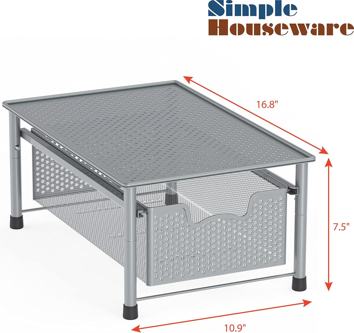 Simple Houseware Stackable Cabinet Basket Drawer Organizer, Silver