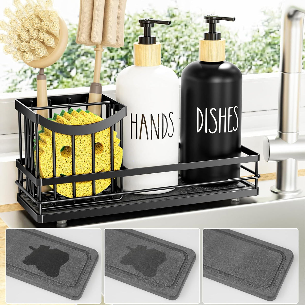 Moforoco Kitchen Dish Soap Dispenser Set, 16OZ Glass Bottle, Hand and Dish Soap Dispenser Set