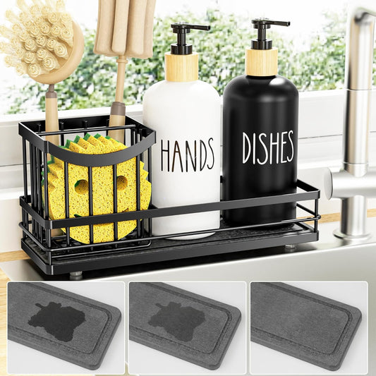 Moforoco Kitchen Dish Soap Dispenser Set, 16OZ Glass Bottle, Hand and Dish Soap Dispenser Set