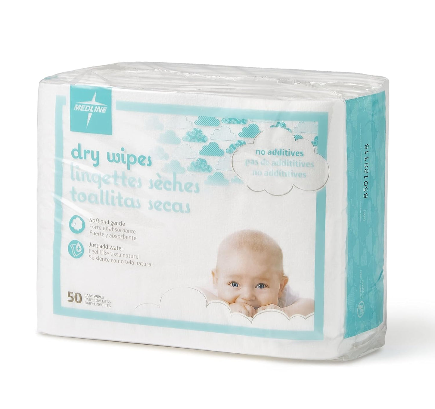 Medline Ultrasoft Disposable Dry Cleansing Cloths, Fragrance-Free, 10 x 13 inches, 50 per Bag, One