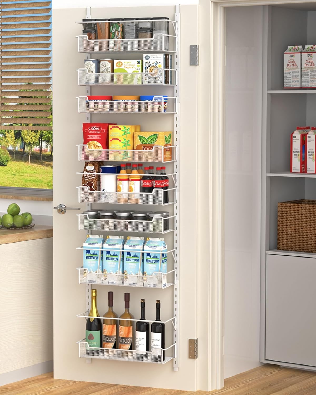 Over the Door Pantry Organizer, 8-Tier Over the Door Organizer with Adjustable Basket, Pantry Door