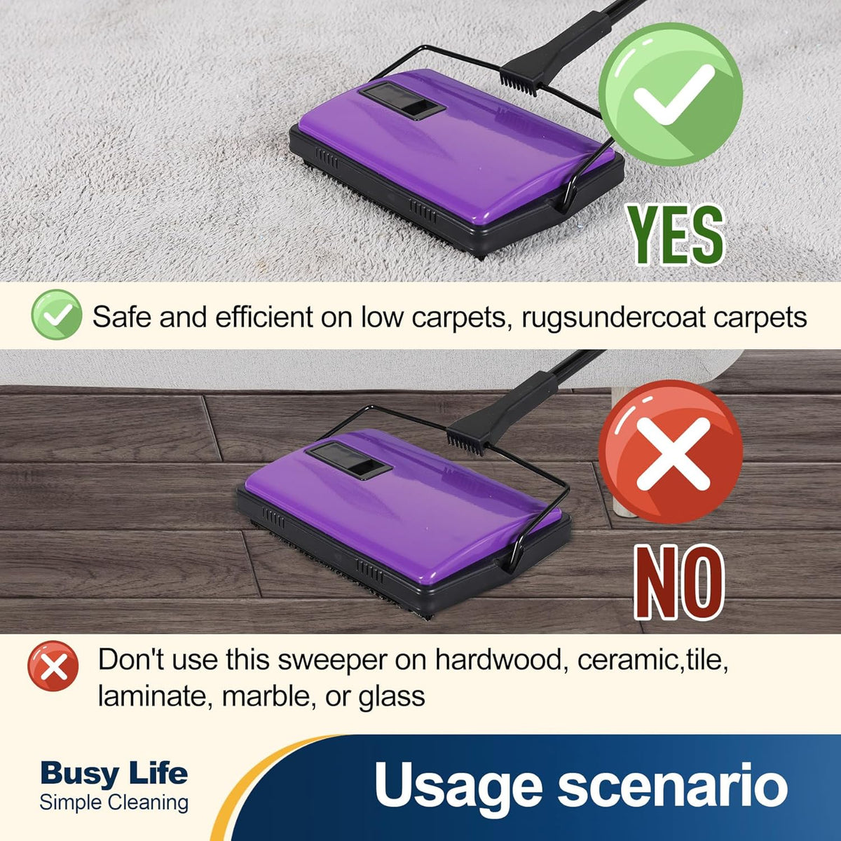 Yocada Carpet Sweeper Cleaner Manual Household Sweeper for Home Office Low&Undercoat Carpets Rugs