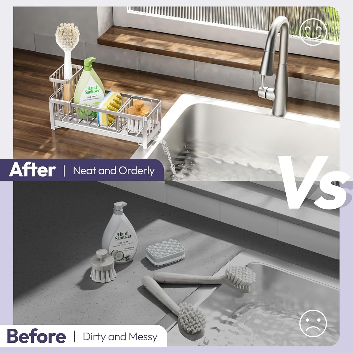 SWTYMIKI Sponge Holder for Kitchen Sink - Sink Caddy with Brush Holder Self-draining Sponge Caddy