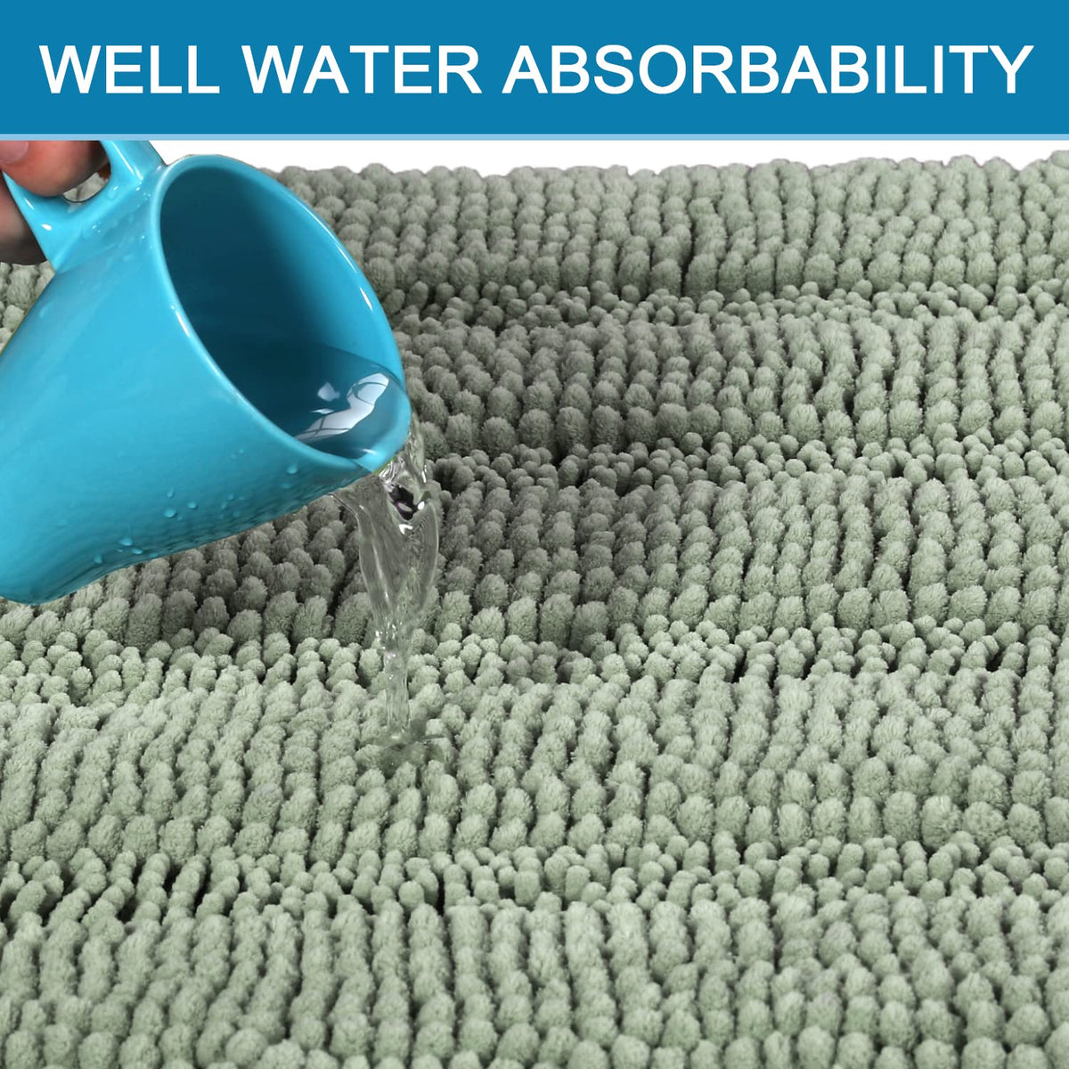 H.VERSAILTEX Sage Bathroom Rugs, Bath Mat Set of 2 Extra Thick Chenille Striped Pattern Shaggy Bath