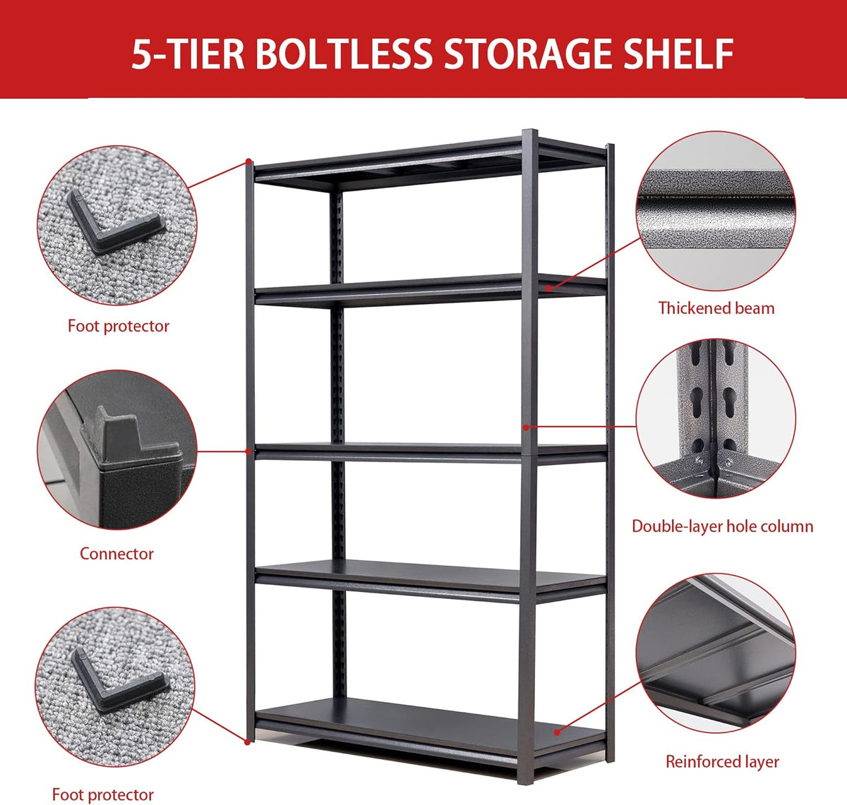 78" H Garage Shelving, Metal Storage Shelves, 3000LBS Heavy Duty Shelving, Adjustable 5 Tier