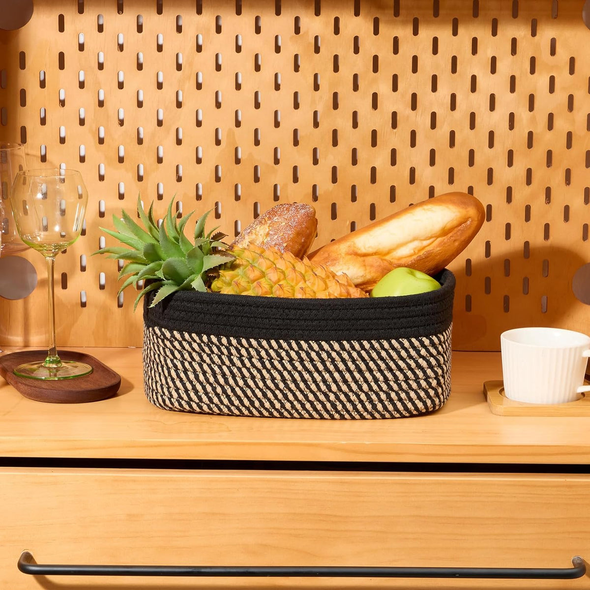 Small Storage Baskets for Organizing | Closet Organizer Bins | Shelf Toy Basket | Woven Rope