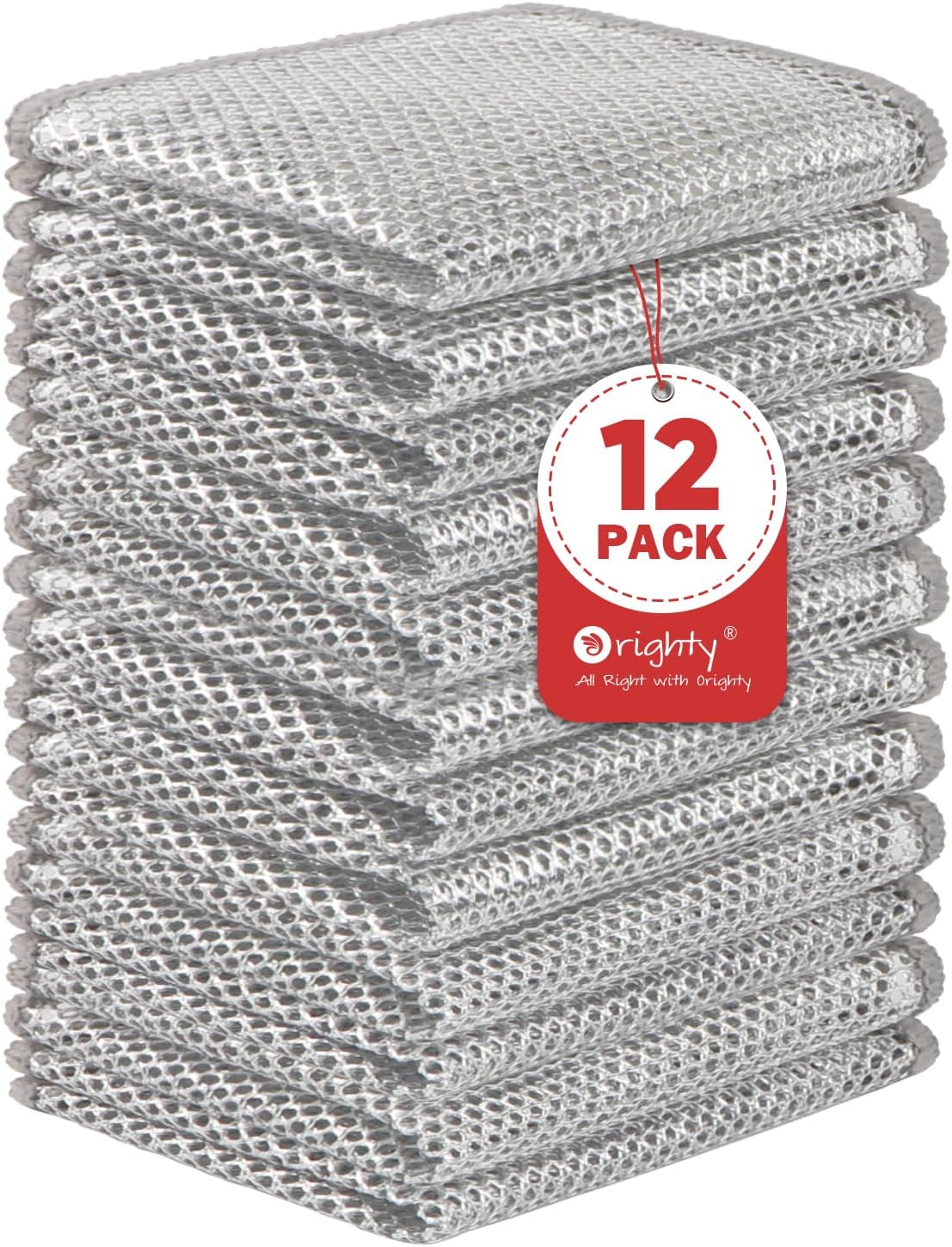 Orighty 12 Pcs Multipurpose Wire Dishwashing Rag, Non-Scratch Wire Dish Cleaning Cloths for Wet and