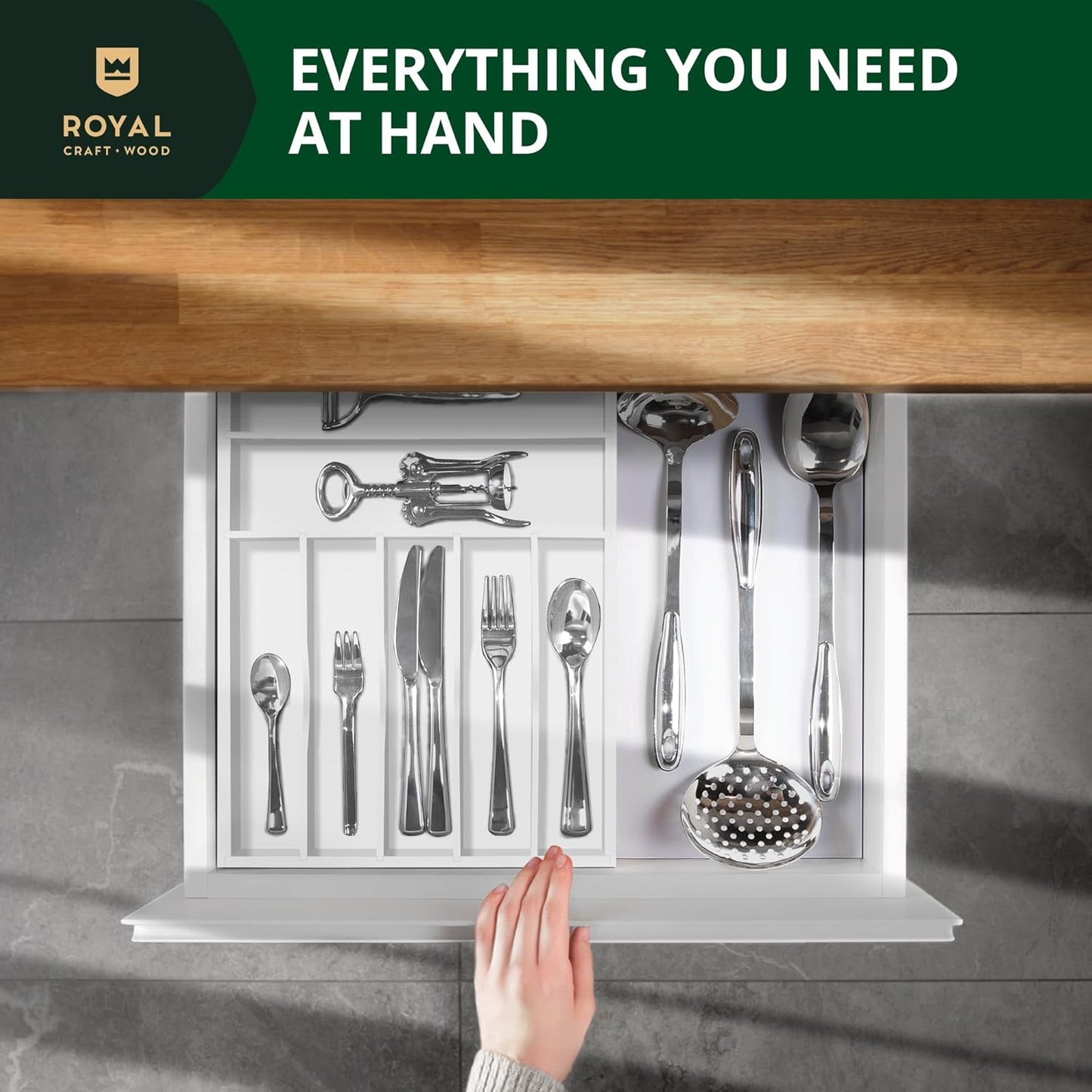 ROYAL CRAFT WOOD Luxury Bamboo Kitchen Drawer Organizer - Silverware Organizer - Utensil Holder and