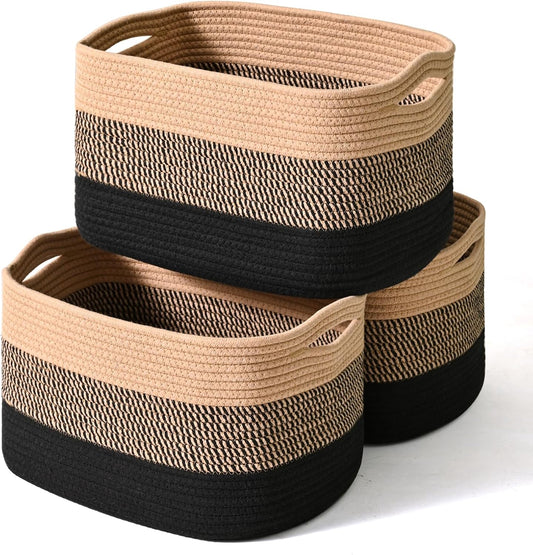 Storage Baskets for Organizing Shelves, Decorative Baskets for Storage, Woven Cotton Rope Basket