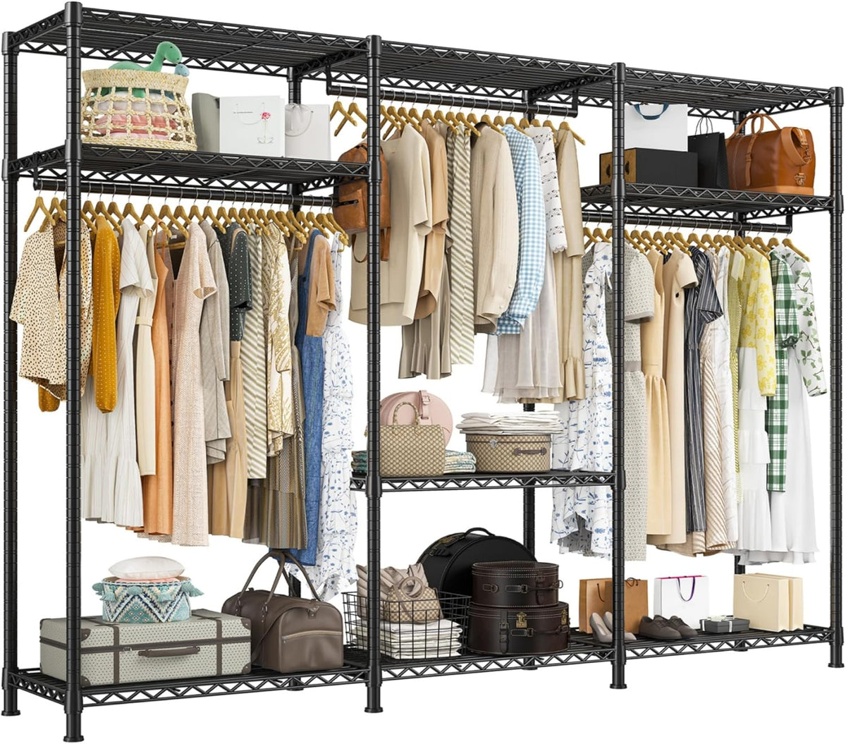 Raybee Clothes Rack Heavy Duty Load 795LBS Portable Clothing Racks for Hanging Clothes Adjustable
